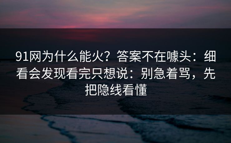 91网为什么能火?答案不在噱头:细看会发现看完只想说:别急着骂,先把隐线看懂